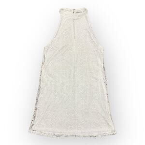 Zara White Crochet Lace Halter‎ Mini Shift Dress Size L